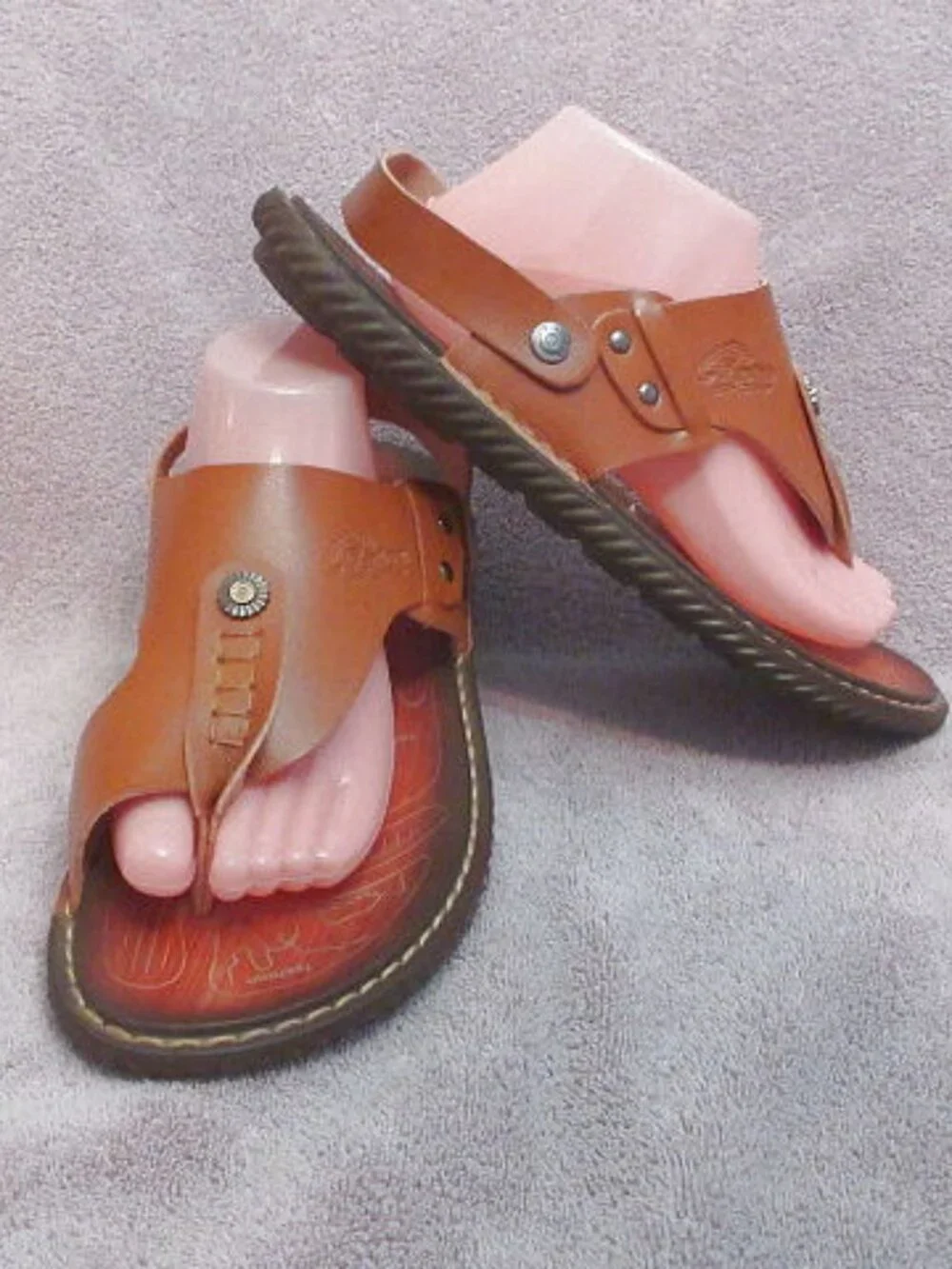 Mens Brown Leather Sandals Size 10 Toe Ring Ankle Wrap Thong Steampunk Cyber